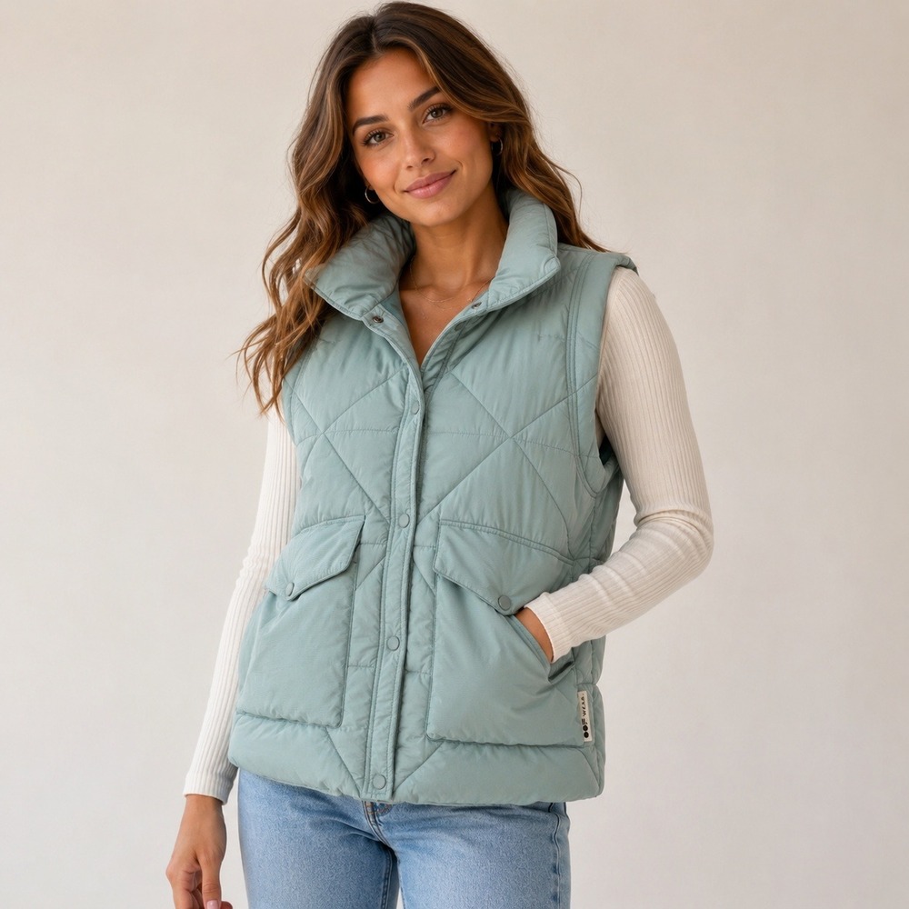 OOF WEAR Vest Womens Medium Blue Green Quilted Puffer Gorpcore Utility